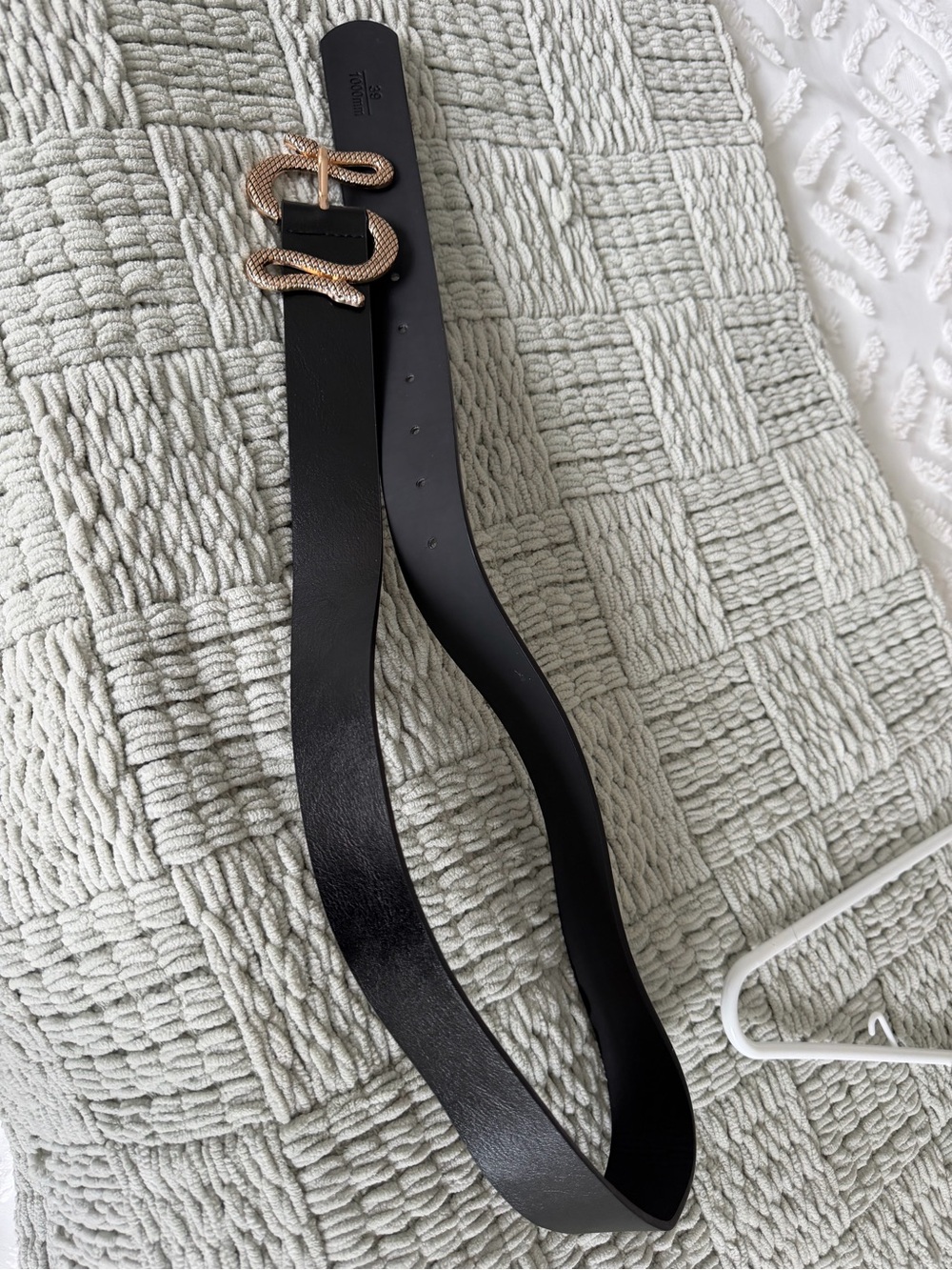 Black Leather Belt with Gold Snake Buckle - Picture 4 of 5